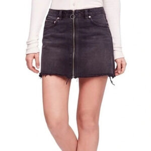 We The Free Zip It Up Black Denim Skirt Distressed Mini 28 Frayed
